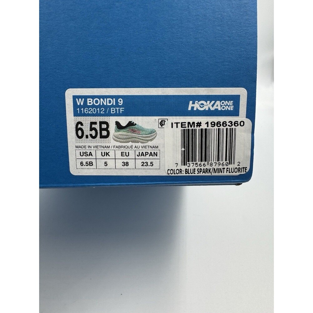HOKA Bondi 9 Women’s Running Shoes Blue Spark/Mint Fluorite 1162012/BTF Us 6.5B - Picture 9 of 9
